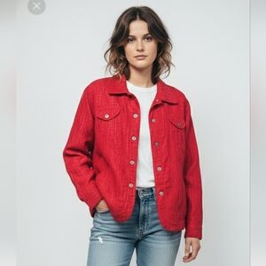 Ruby Rd. Red Crinkled Satin Trucker Jacket Casual 18W